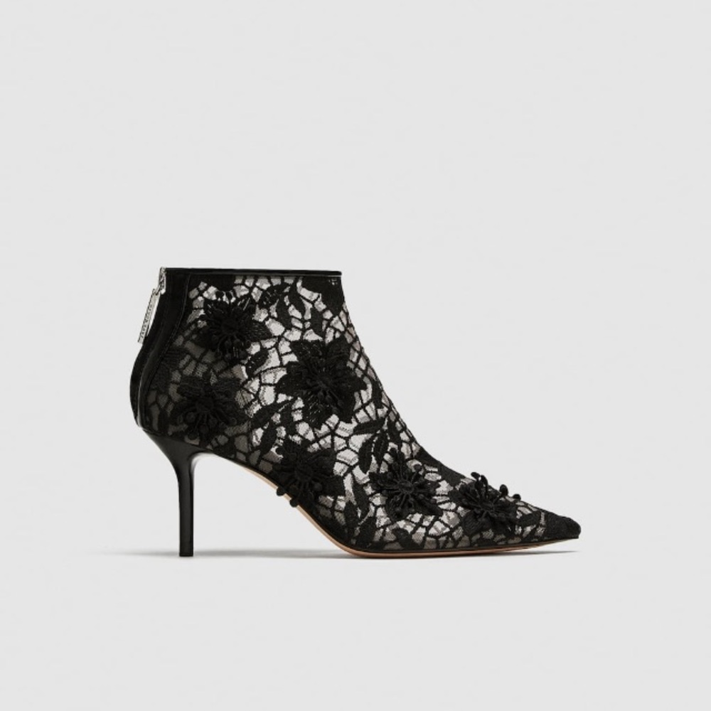 Zara black lace high heel ankle boots